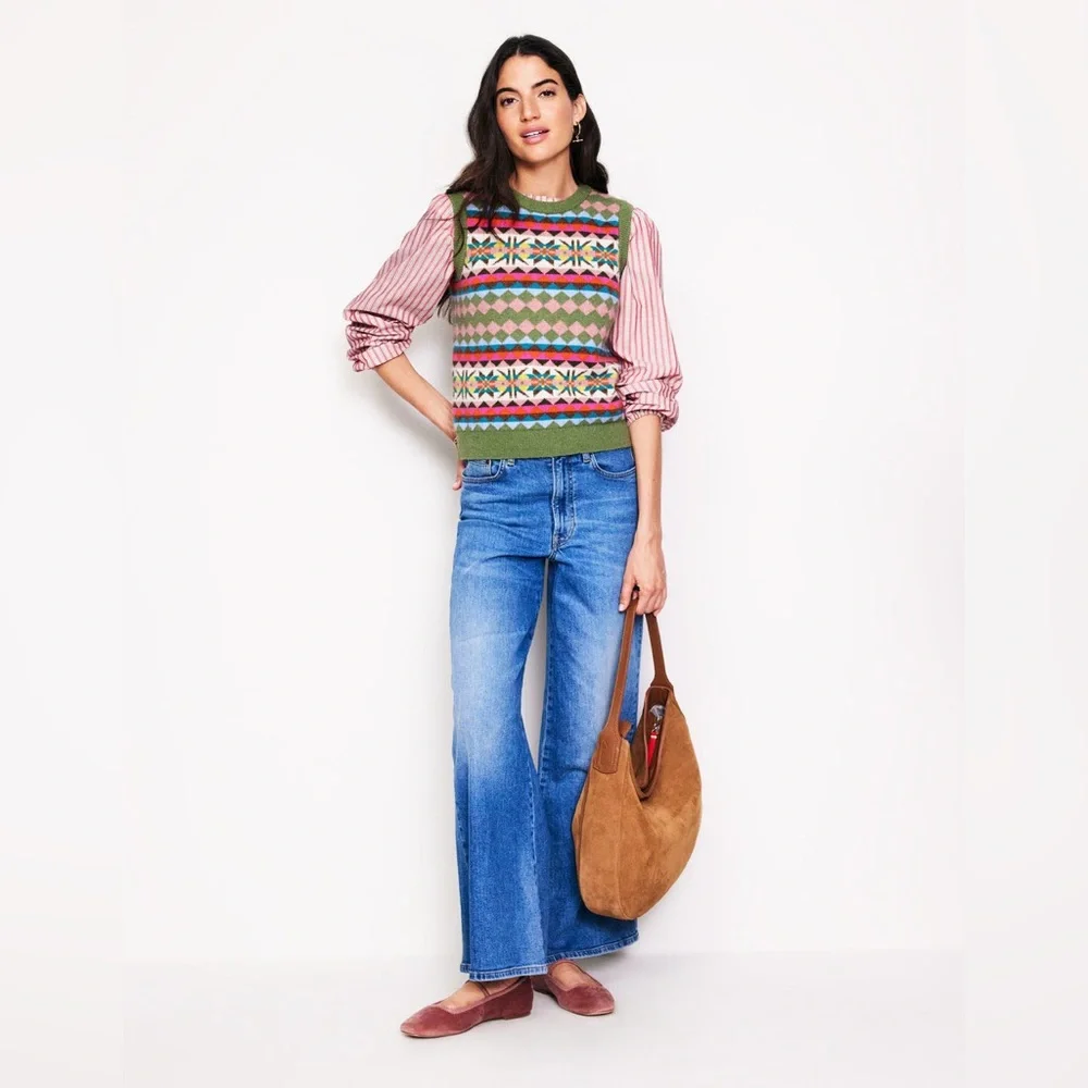 Boden Edie Fair Isle Vest in Green Heritage - Picture 5 of 14